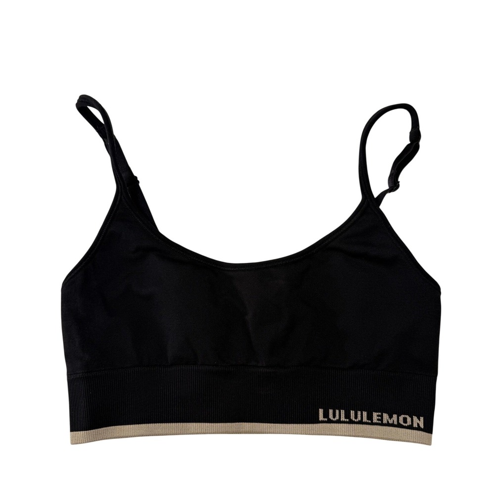Lululemon Black Seamless Sports Bra Tank Top Women Size 4 Ribbed‎ Band Logo